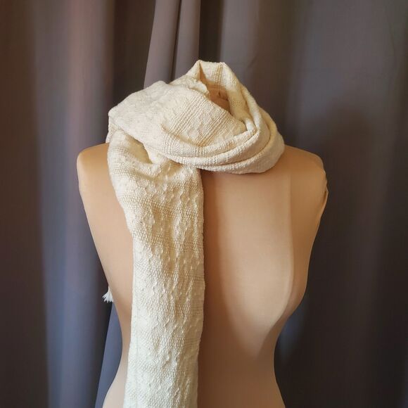 Off-White Cream Weave Shawl Scarf Wrap with Fringe - Picture 13 of 16